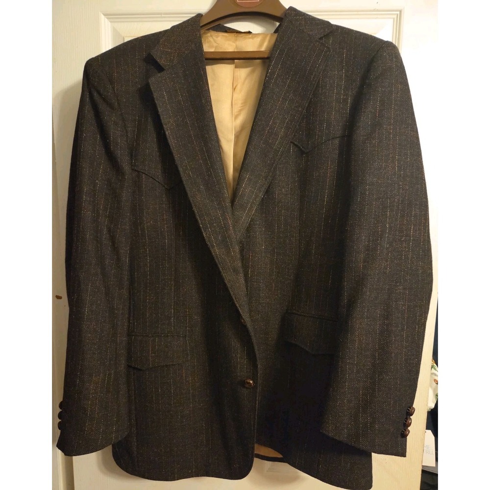 Vntg Pagano West Mens Sports Coat  46L  Dark Brown With Stripes